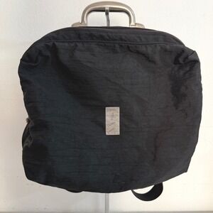Vintage Esprit Black Nylon Backpack Metal Handle Industrial 90s Bag